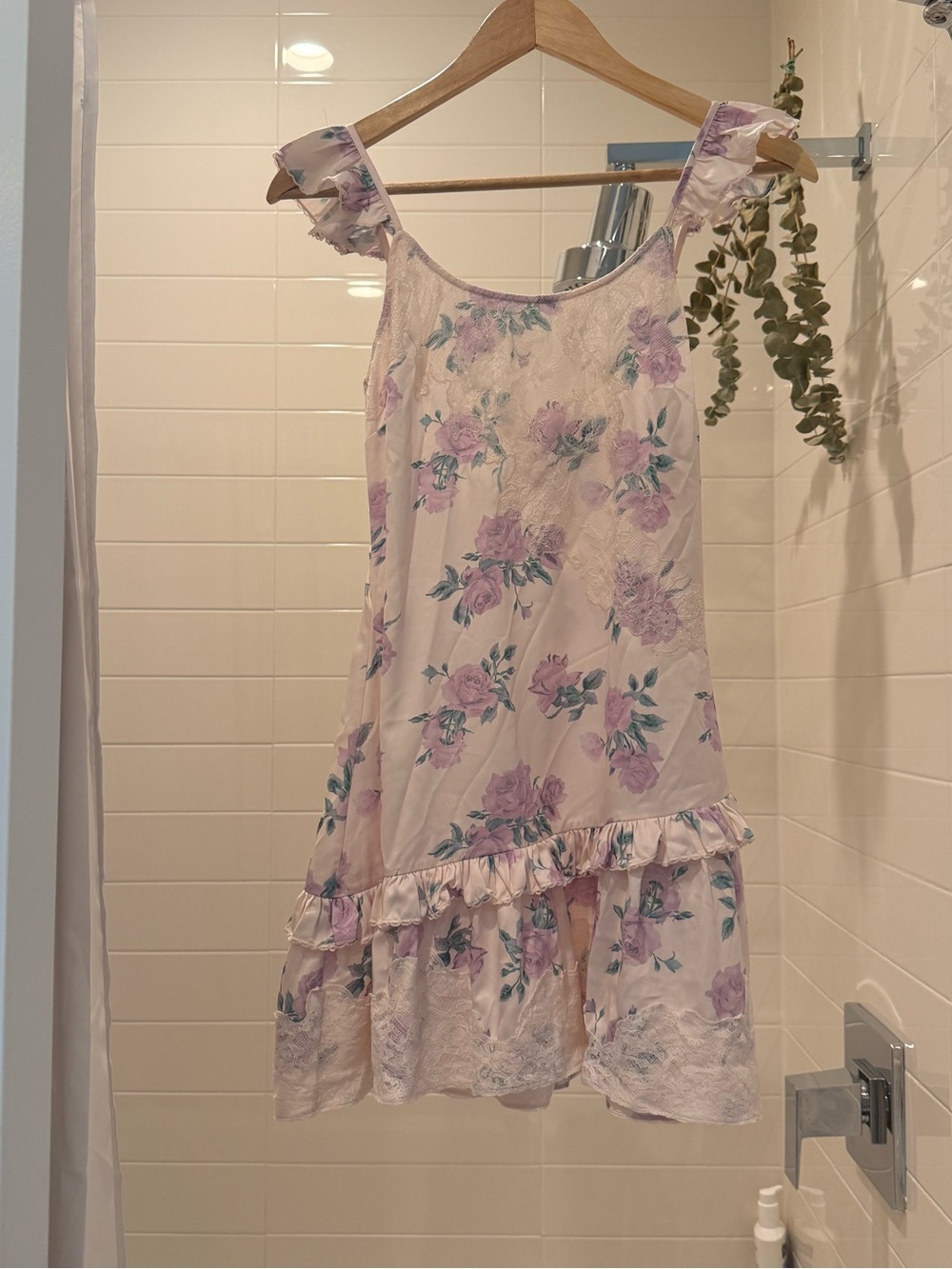 LoveShackFancy Lavender Rose Print Ruffle Mini Dress